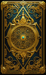 "Vintage gold shield emblem with ornate artwork. Classic and elegant retro design. Generative AI.