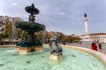 Fototapeta na wymiar Rossio Square South Fountain Fonte Sul do Rossio in Lisbon