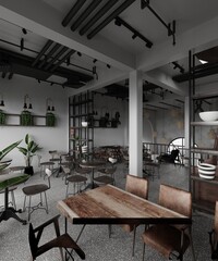 Modern coffe shop and restaurant, 3d render