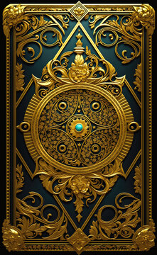"Vintage gold shield emblem with ornate artwork. Classic and elegant retro design. Generative AI.