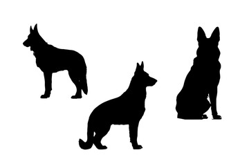 Set of 3 German Shepherd silhouette 1 is standing and 2 are sitting pose