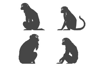 A set of 4 Monkeys silhouette sitting pose looking both right and left side
