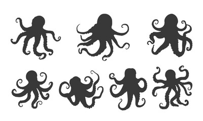 A set of 7 Octopus Silhouette vector design