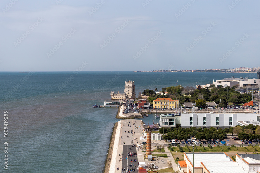 Wall mural View of the Belem Tower from the Monument of the Discoveries on a summer day in Lisbon