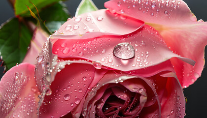 pink rose with water drops, romance,rose , Ai generated 
