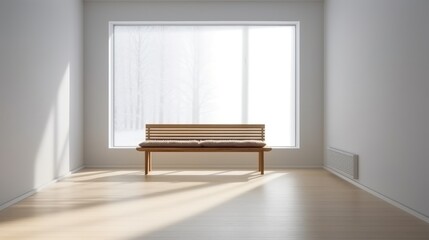 Fototapeta premium A cozy wooden bench in front of a bright window. Generative ai