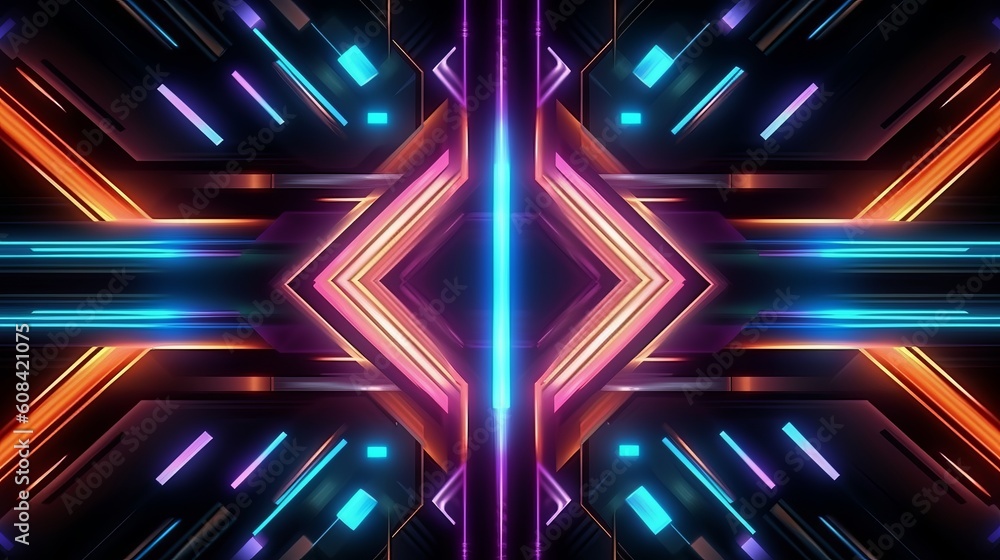 Poster a vibrant abstract design featuring various lines and shapes in different colors. generative ai
