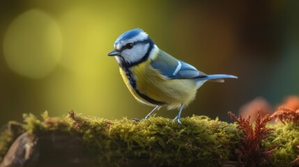 blue tit bird sitting on a branch. Generative AI - obrazy, fototapety, plakaty