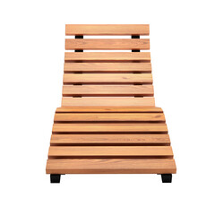 Modern deck chair made of wood and metal for sunbathing and relaxation and nature. Beach chair. Front view. 3d rendering. Isolated