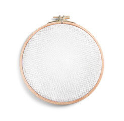 Wooden embroidery hoop with canvas isolated on white background
