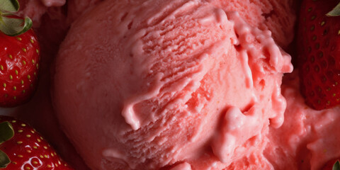 Close up of strawberry ice cream dessert. Generative ai