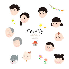 さまざまな年代の男女と動物の家族　4c　a