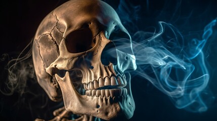 A smoking human skull. Generative ai