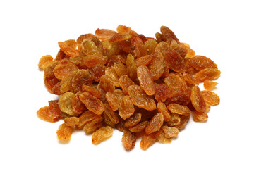 Brown raisin isolated on white background with clipping path and full depth of field