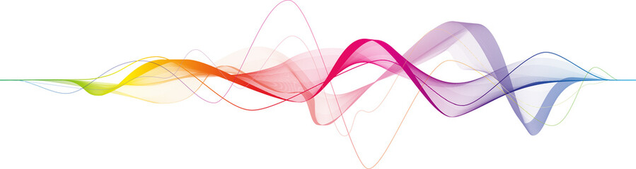 Visualization of music, sound. Abstract rainbow wave on transparent background for web design, presentation design, web banners. Design element