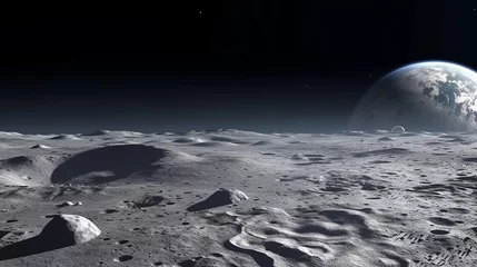 Fotobehang The lunar surface as seen from a moon rover. Generative ai © LabirintStudio