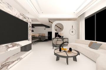 Modern home interior, living room. 3d render