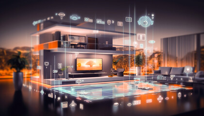 Fototapeta premium Modern smart home management system using augmented reality isolated background Generative IA