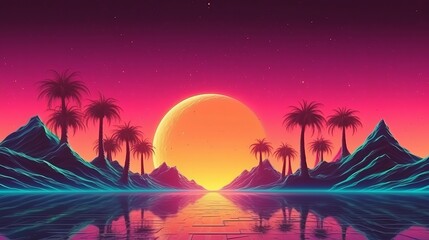 Naklejka premium A picturesque sunset landscape with palm trees. Generative ai