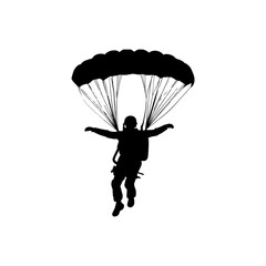 Vector illustration. Airplane jump. Skydiver silhouette. Flight in the air.