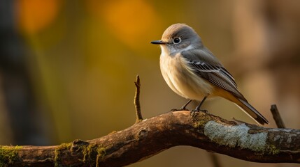 Fototapeta premium Grey Flycatcher bird on branch. Generative AI