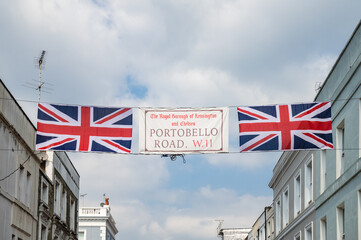 Fototapeta na wymiar Portobello road sign in Portobello road market, London