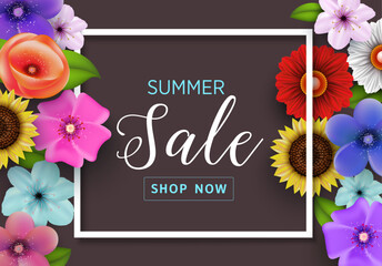 Summer Sale vector banner with flowers