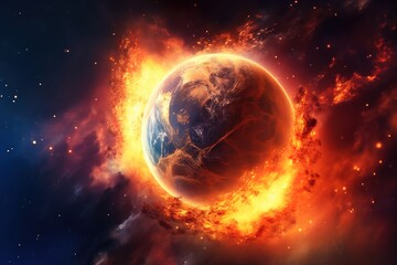 Obraz na płótnie Canvas Global warming concept, Earth in flames with smoke.