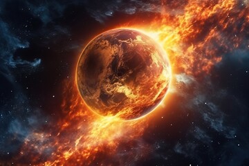 Obraz premium Global warming concept, Earth in flames with smoke.