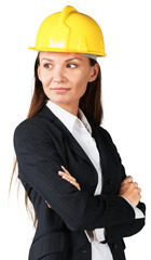 Female engineer inspector in a hard helmet