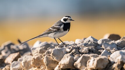 Fototapeta premium Pied wagtail bird at stones. Generative AI