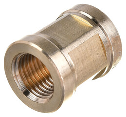 clamping fittings of metal-plastic pipes on a white background chrome, bronze and plastic
