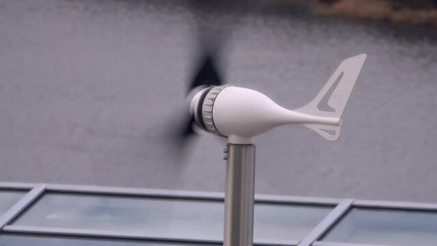 Anemometer at a meteorological weather station. Solar-powered weather station in operation.