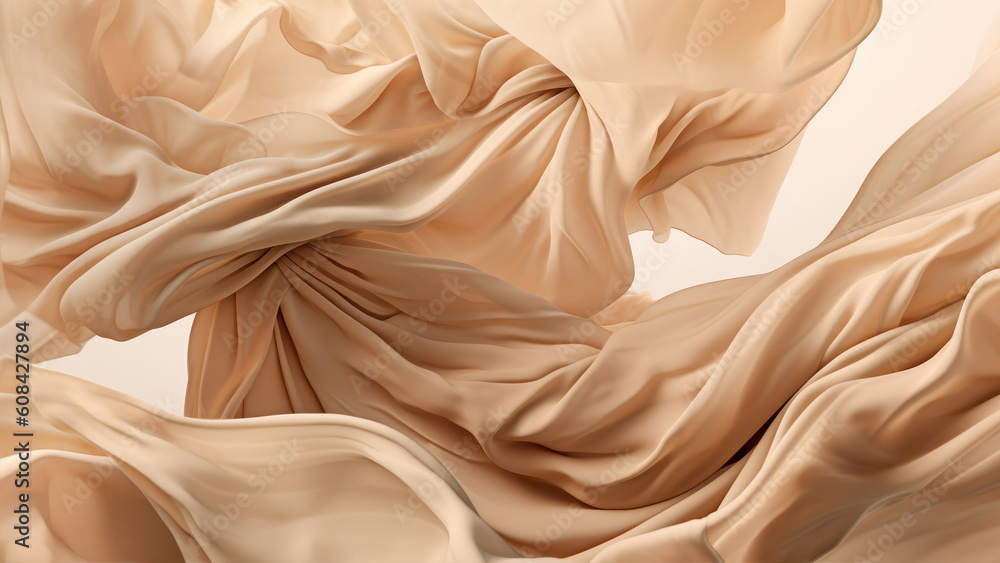 Aufkleber abstract background of brown wavy silk or satin. 3d rendering image. generative ai