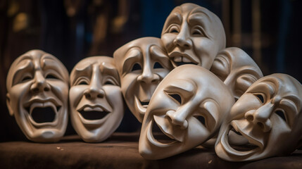 theater masks with different emotions in white, generated by AI