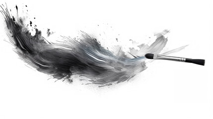 abstract strokes of black paint and an abandoned brush on a white background generated by artificial intelligence