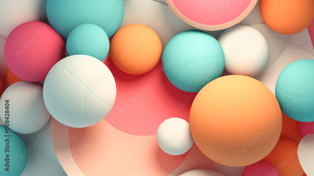 Poster 3d rendering of multicolored balls on pastel background. generative ai