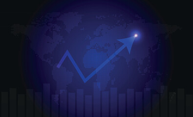 Technology background, finance grow chart in the background dotted line world map