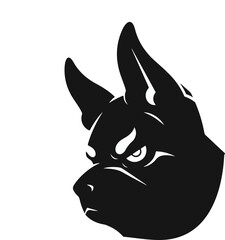Black silhouette of the head of a cartoon dog on a white background. Vector illustration