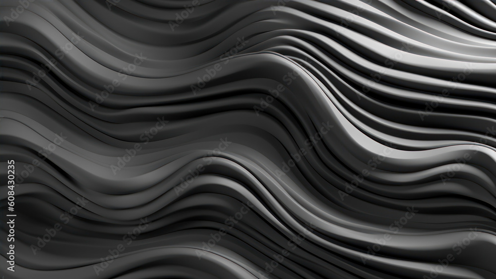 Aufkleber 3d illustration of abstract background with smooth wavy lines in black colors generative ai