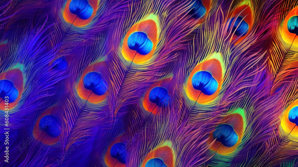 Poster peacock feathers background. seamless pattern with peacock feathers. generative ai