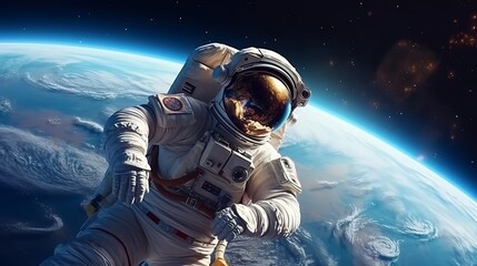An astronaut in zero gravity, admiring the view of the Earth from space. Generative ai