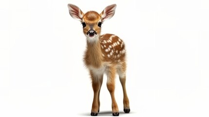 A cute deer standing on a snowy white surface. Generative ai