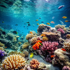 Fototapeta na wymiar coral reef with fish - generative AI