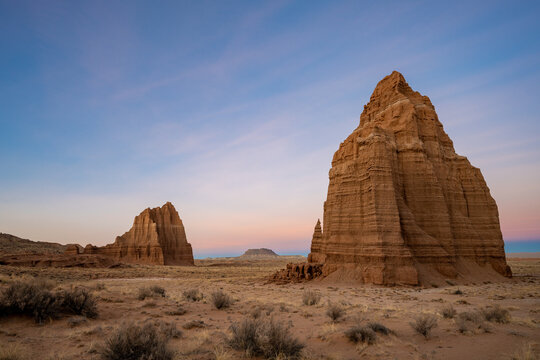 Dramatic rock formations at sunset, Capitol Reef National Park, Cathedral Valley, Utah, USA