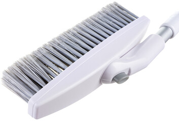 colored household broom brush for home and car with a plastic handle and a scraper for a snow plow