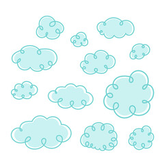 cloud in doodle style. turquoise color. set of cartoon clouds. Fun design for kids