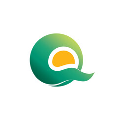 Letter q logo design, nature sun landscape vector 