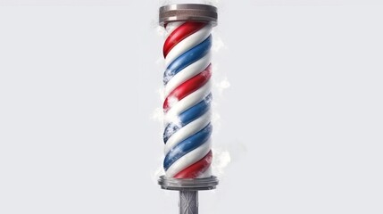 A classic barber pole with red and white stripes. Generative ai
