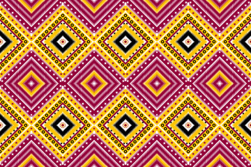 Fototapeta premium seamless ethnic repeat tile design fabric and rug Abstract Textile Print Wallpaper Squares Circles Stars Brown Yellow Black White